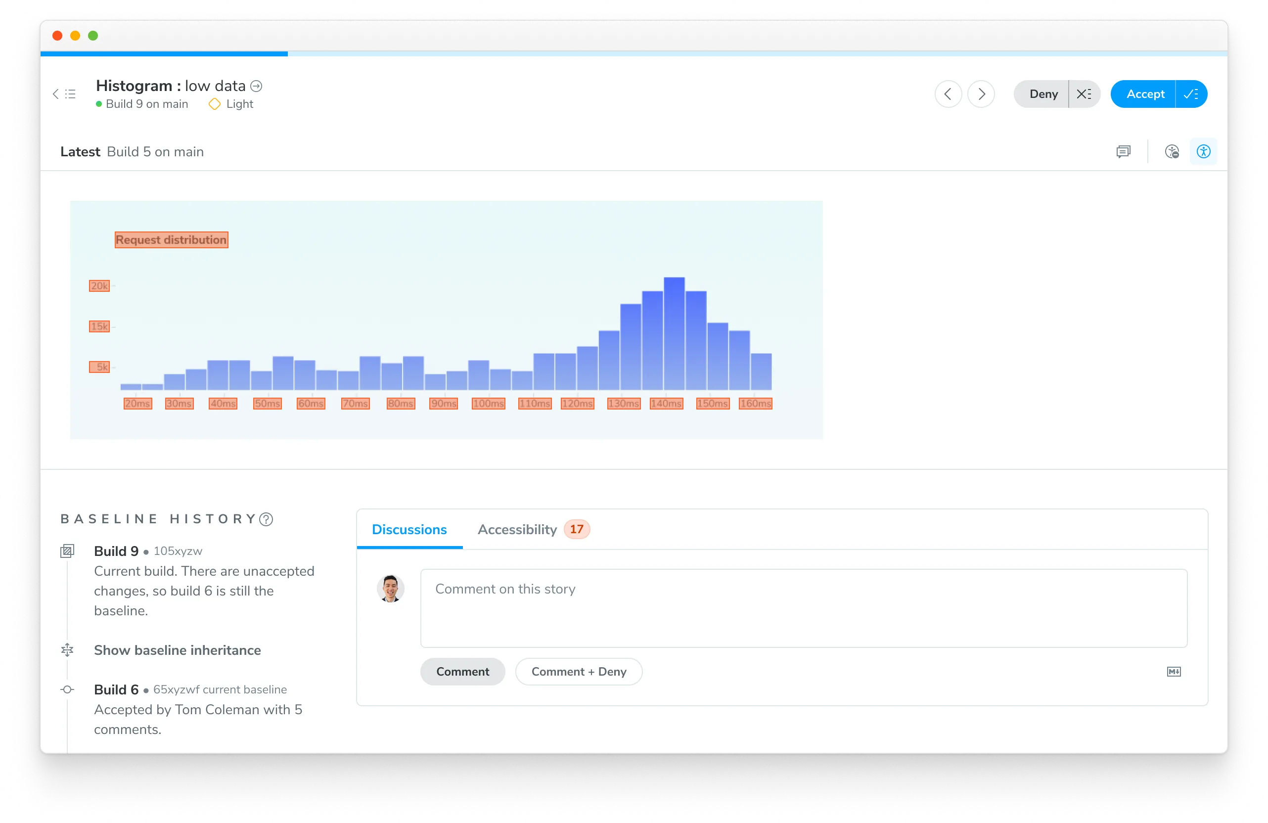 Example of an Accessibility-only change. Chromatic only displays the latest snapshot and doesn't show the baseline snapshot.